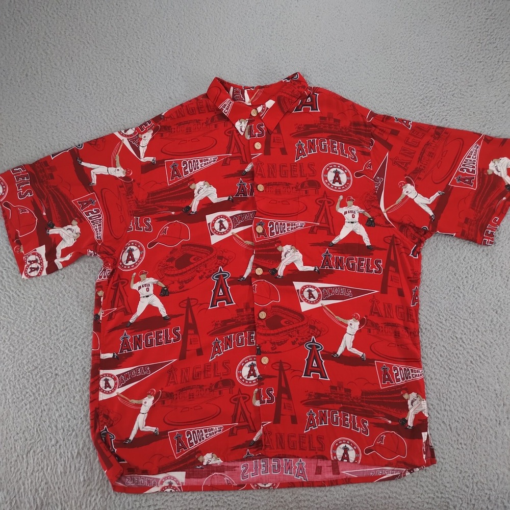 ANAHEIM ANGELS Baseball 2002 World Series Champions REYN SPOONER Aloha XL Shirt